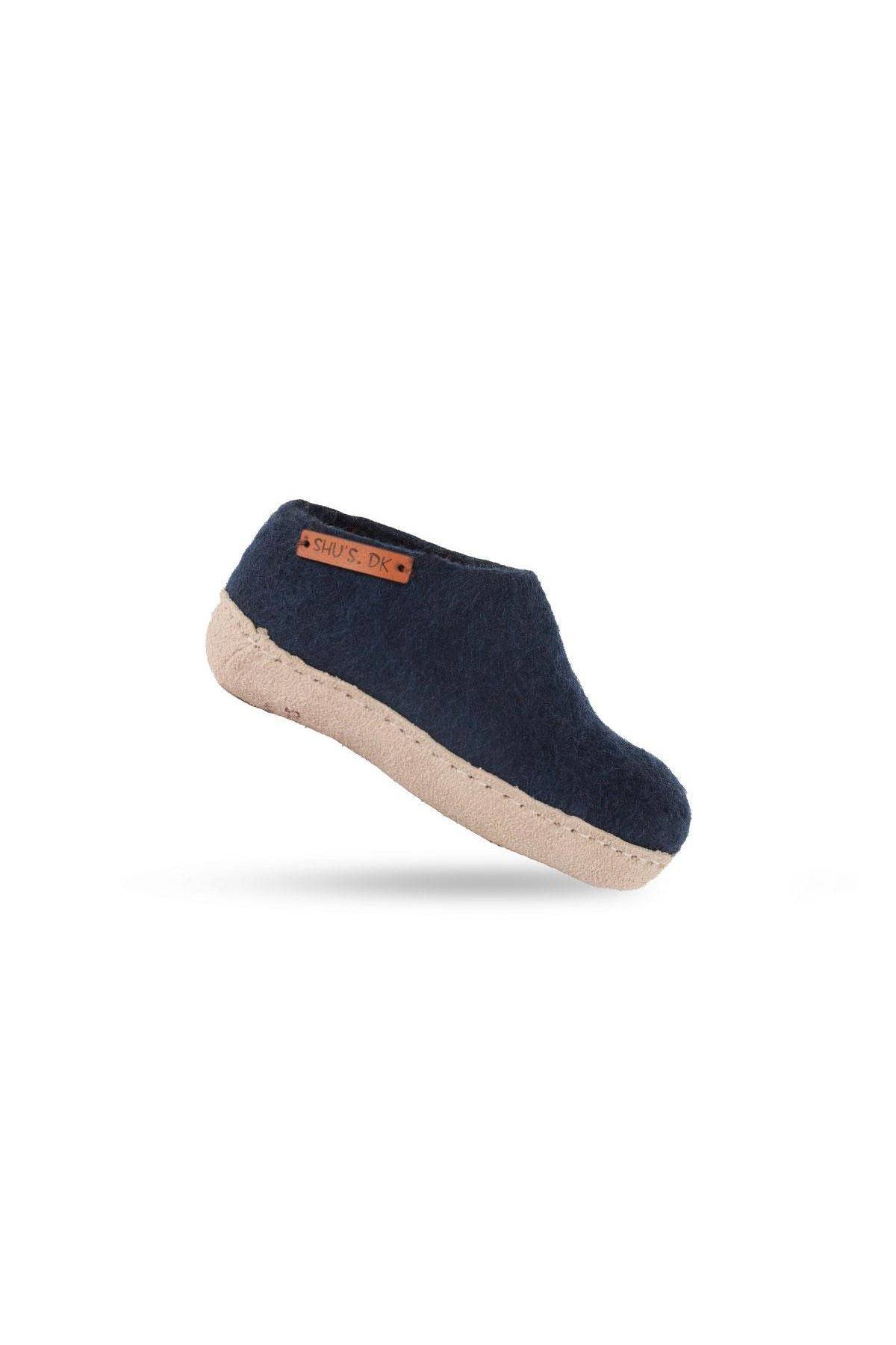 Børne hjemmesko i uld (100% ren uld) - Model Blå m/sål i skind - Dansk Design fra SHUS - 25