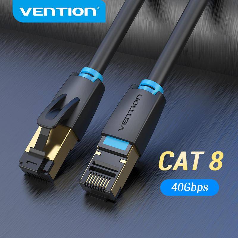 Vention Cat8 Ethernet-kabel SFTP 40 Gbps Super Speed RJ45 nätverkskabel Guldpläterad kontakt för routermodem 0.5m svart
