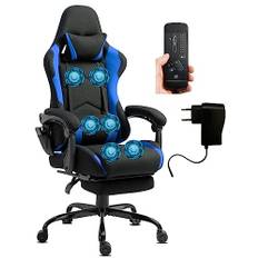 Delman Gamingstol Racingstol Kontorsstol Datorstol Massagefunktion med 6 vibrationspunkter Chefsstol Ergonomiskt fotstöd i tyg 1036 (blue)
