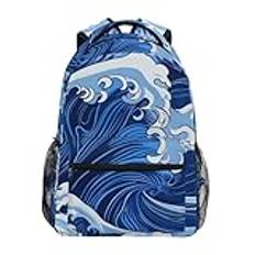 Amooorous Japanese Blue Wave Ukiyo-e vattenryggsäck för barn med stor bokväska för pojkar mochilas escolares para ni? as de 10 a? os, Japansk blå våg Ukiyo-e, Small