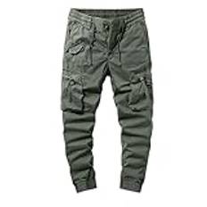 Generico Arbetsbyxor herr bekväma arbete snygga vandringsbyxor baggy lätta byxor träningsoverall slim fit sommar byxor fickor jogging vandring stretch cargobyxor, Grön, 29