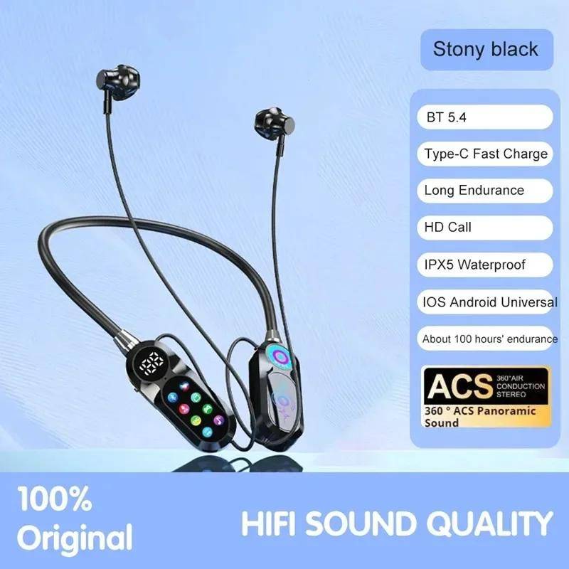 Bluetooth 5.4 Earphones with Earphone Monitor Neckband Headphones Gaming Headsets Wireless Earbuds HiFi Stereo Voice Assistant svart