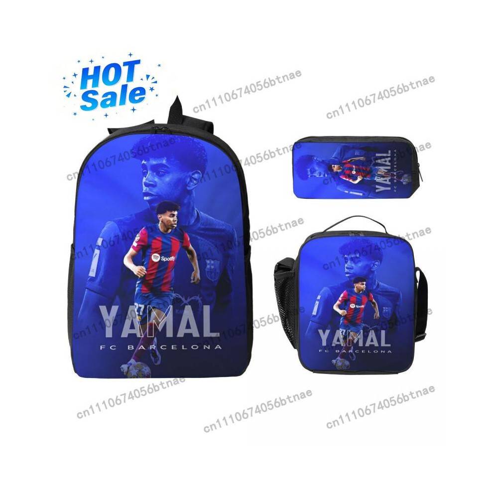 3Pcs Lamine Y-Yamal Theme Backpack Set for Kids Football Star Pen Bags Bookbag Sets with Lunch Box for School Students Daypack