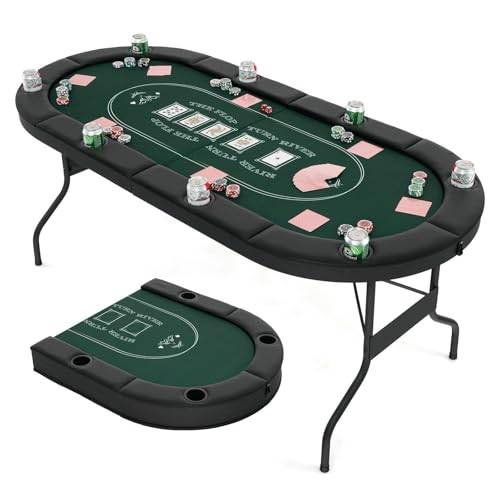 COSTWAY pokerbord vikbart för 8 spelare, spelbord med mugghållare och vadderad armstöd, casino pokerbord för Blackjack, Texas Hold'em (grön)