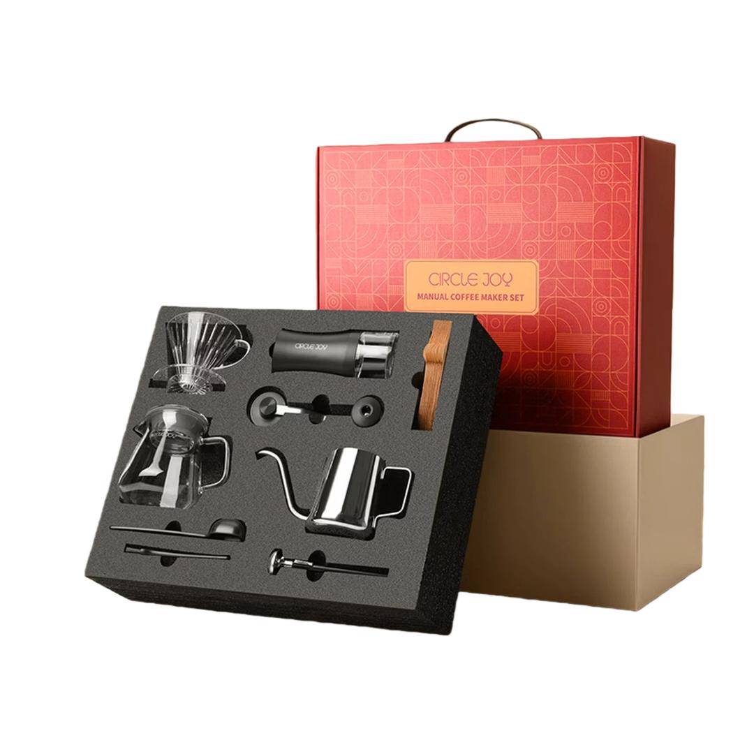 Circle joy Pour-Over Coffee Maker Gift Box Set, Hand Grinder Coffee Machine, Manual Coffee Bean Grinder, Brewing Equipment Set