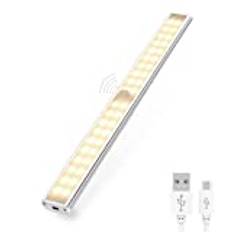 Skåplampor med rörelsesensor, 40 LED trådlös belysning under skåp med inbyggt uppladdningsbart batteri med Magnetisk rand, Varm nattljusbar 30 CM Multifunktionsskåp, kök, hall, badrum, trappa.