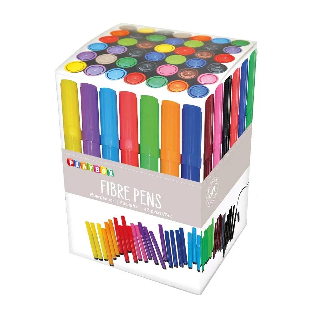 Fiberpenna Playbox Tjock, 12 färger, ventilerad kork, 42-pack