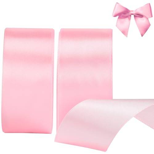 AWCIGG® Satinband rosa 40 mm, 44 meter, dekoration, presentsnöre, brett band, tygband, rosa band för presentförpackning, blomster, sömnad, bröllop, alla hjärtans dag, jul (22 m/rulle)
