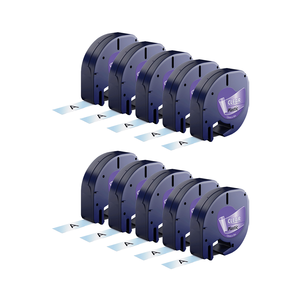 Rabatpakke - 10 stk Dymo 12267 sort på klar tape Kompatibel 12 mm x 4 m