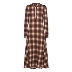 Plaid Waffle-Knit Henley Dress Maxikjole Festkjole Brown Polo Ralph Lauren