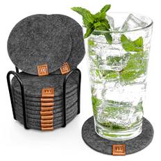 Miqio® Design runda filtglasunderlägg | set om 12 + hållare | hållbara Oekotex-underlägg för drycker, ljus, koppar, bar, glas | bordsdekoration | mörkgrå