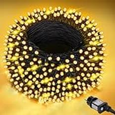 LED-ljusslinga för utomhusbruk, 100 m med 8 lägen, 800 LED, timer och minnesfunktion för julfest, bröllop, trädgårdsdekoration, balkongdekoration, varm vit