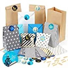 Sprinlot adventskalender för fyllning påsar, 26 adventskalender, papperspåsar med siffror klistermärken, gör-det-själv julkalender, fyllning, adventskalender gör-det-själv pyssel, presentpåsar jul