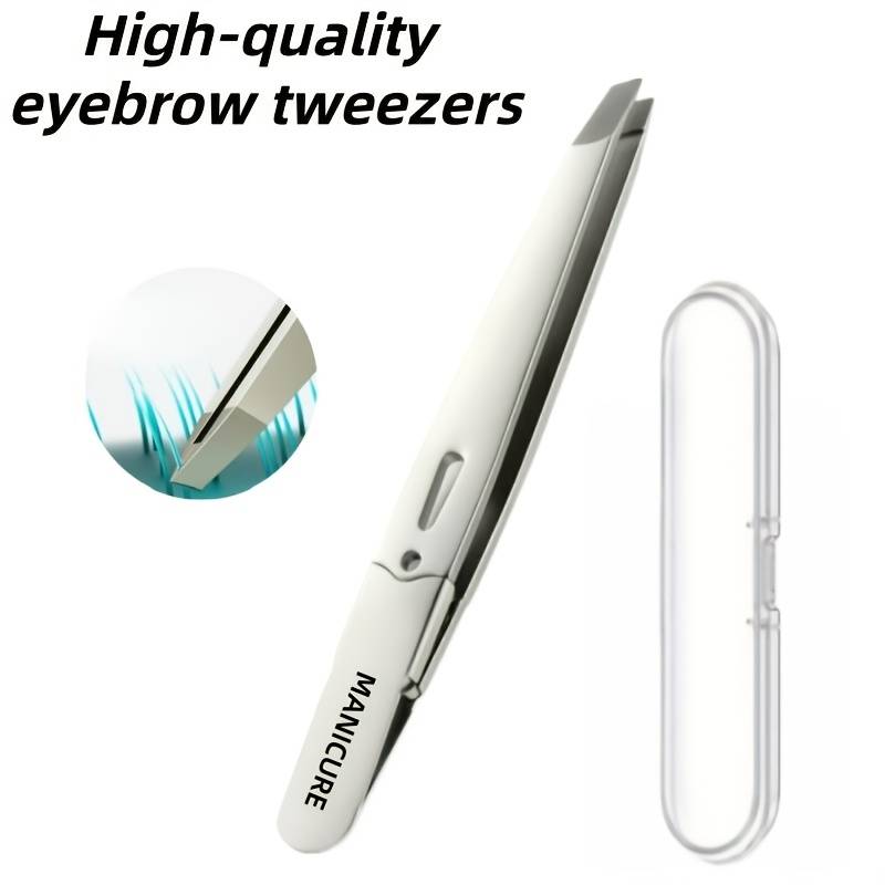 TEMU Stainless Steel Professional Eyebrow Tweezers, Tweezers With Angled Tips, Hair Removal Tweezers For Eyebrows And Beard, Safe