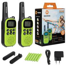 DC DECROSS 43/44 Walkie Talkie barn och vuxna, set med 2 Walki Talki upp till 4 km, PMR446 16 kanaler, VOX, ficklampa, present pojkar flickor 4,5,6,7,8 år, vandring, camping (DC44 grön + accu)