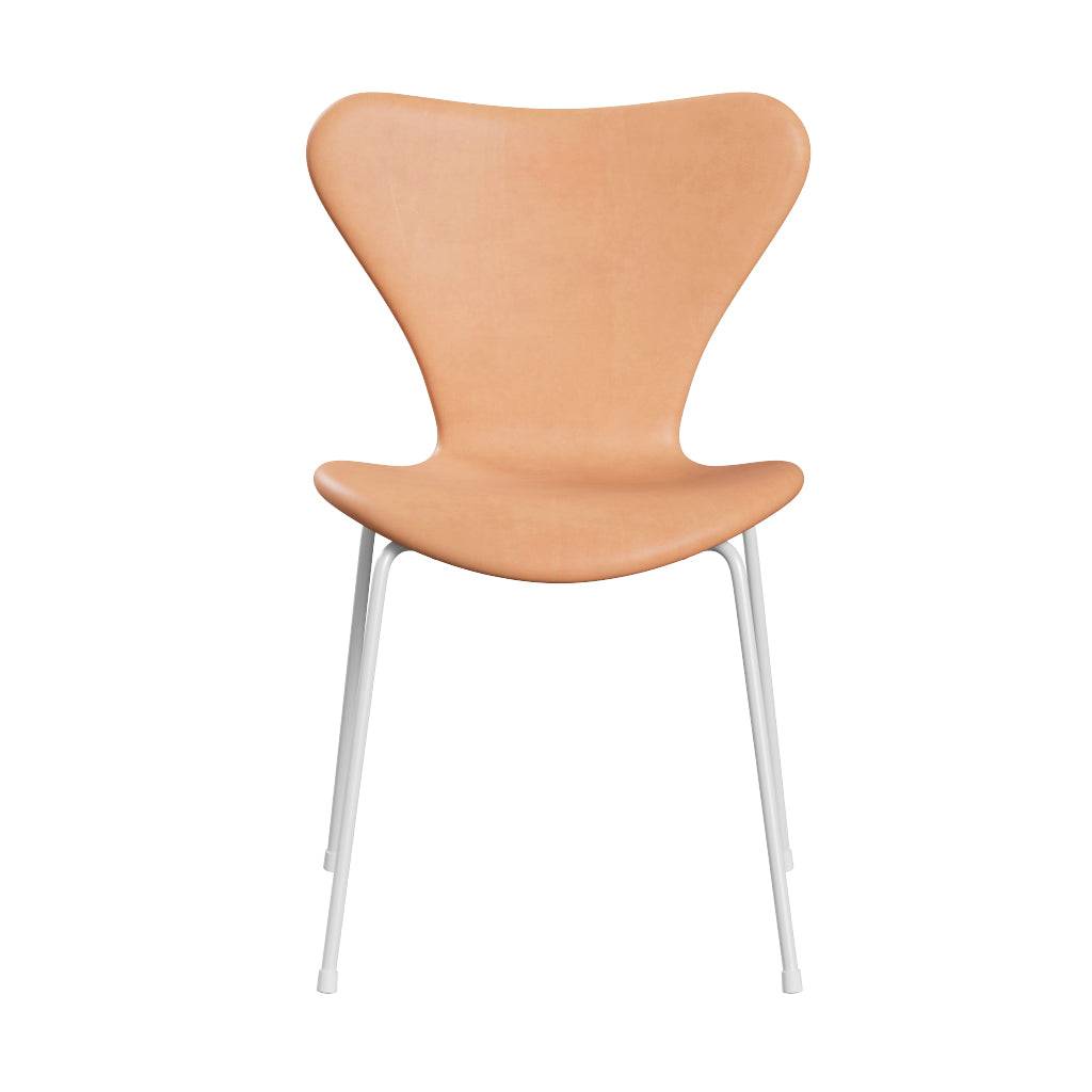 Fritz Hansen - 3107 stol, fuldpolstret i Natur læder Hvid stel - Jacobsen Plus