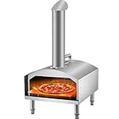 VEVOR Vedeldad ugn 30 cm, utomhus pizzaugn med vikbara ben, rostfritt stål pizzamaskin 12 ° C maxtemperatur, träpellets brinnande pizzaugn med tillbehör för utomhus, trädgård, gårdsmatlagning.