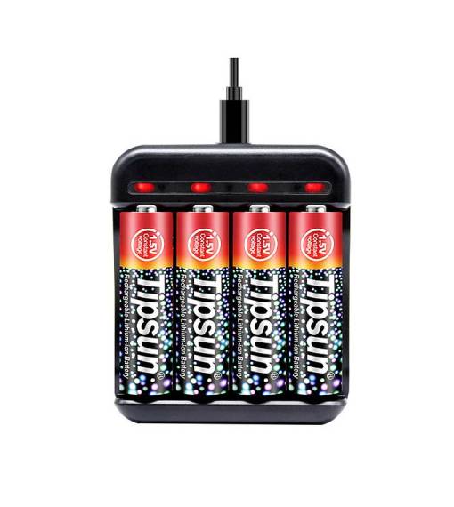 Tipsun KIT 1.5V AA Uppladdningsbara Lithium-ion batteri m laddare
