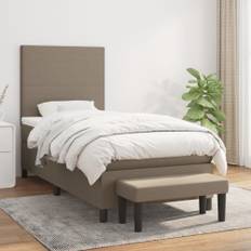 Ramsäng med madrass taupe 90x190 cm tyg