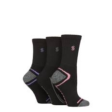 Women's 3 Pair SOCKSHOP Performance Sport Cushioned Crew Socks Black 4-8