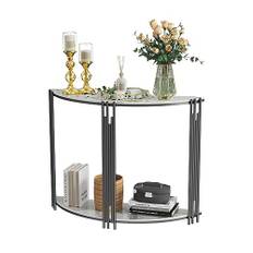 Halvmåne konsol bordshall: 2-nivåer vita marmorbord 100 x 30 x 78 cm halvcirkel entré hallbord sintrade sten entrébord modern soffa sidobord för veranda, vardagsrum, entré