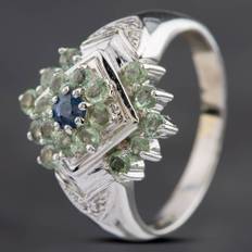 Pre-Owned 9ct White Gold Green &amp; Blue Sapphire &amp; Diamond Cluster Ring 4158890