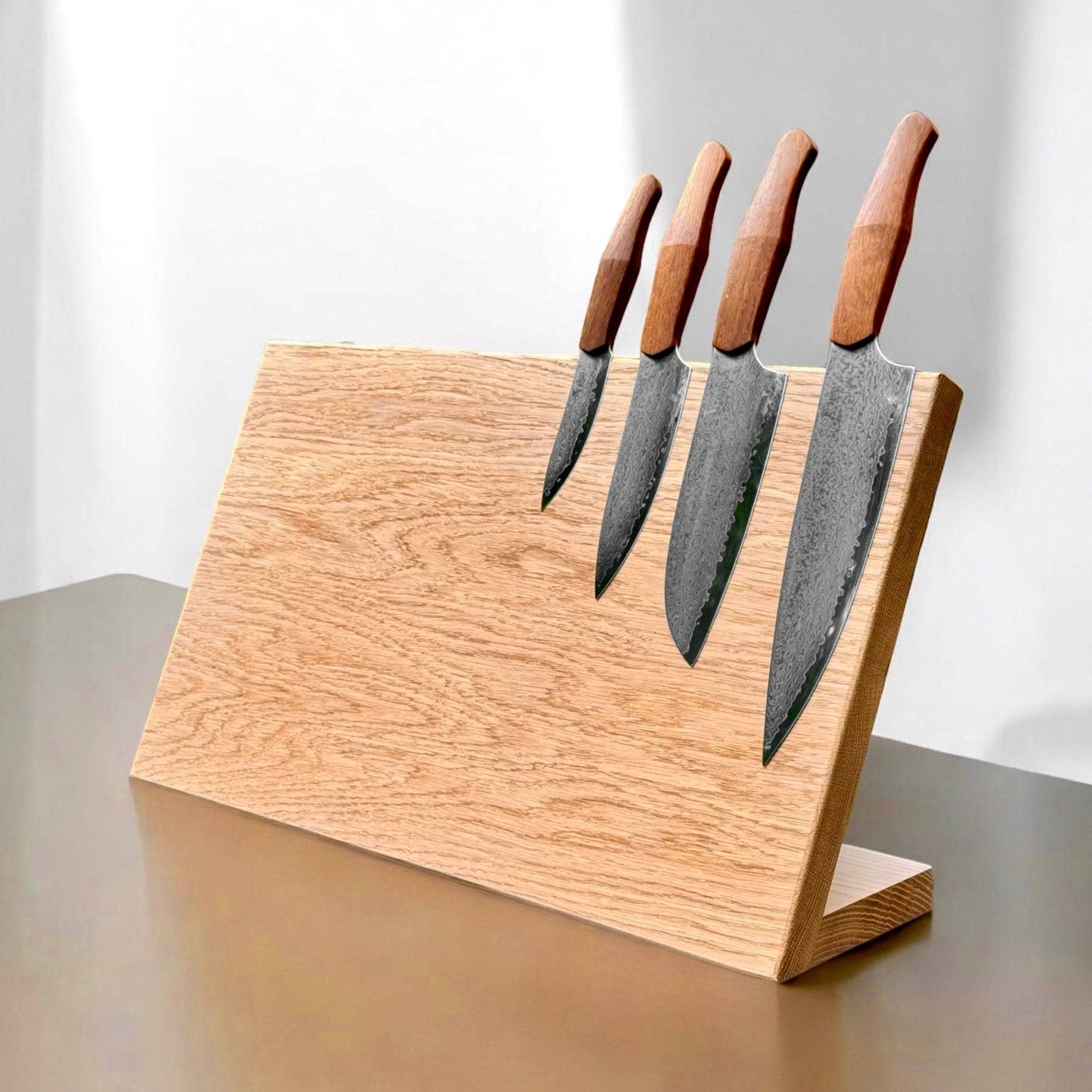 Magnetic knife block, angled, in oak or walnut, 30–60 cm – Windswept – multiple variants - 50x25x2 cm / magnetic on both sides / Smoked oak