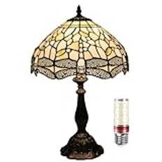 Trollslända Tiffany-lampa, 30 cm färgat glas vintage stil – bord för vardagsrum sovrum bibliotek – Tiffany-lampor