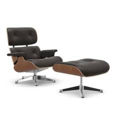 Vitra - Lounge Chair Ottoman, New, Körsbär, Bas - Polerat, Läder: Kat. L40 - Leather Premium - 68 - Drejelænestole - Charles & Ray Eames - Brun - Metal/Træ