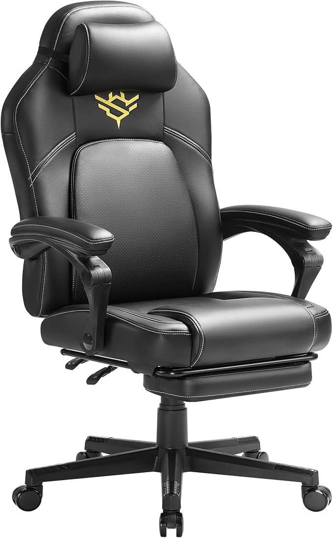 Gaming Chair Ergonomisk Computerstol med Fodstøtte, Kontordrejestol, Ink Black.