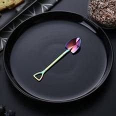 Rostfritt stål järn spade färgglad titan form dessert sked mat kaffe glass omrörning godis te sked