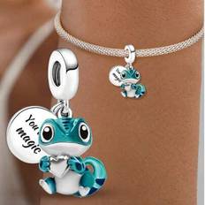 1st 925 Sterling Silver Fashionabla Heart Lizard Charms Passar för kvinnor Armband Armband DIY smycketillverkning och daglig outfit Matchande smycken (En-Storlek,One Size -1)