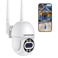 Topodome WiFi-kamera utomhus med humanoidlarm, 1080P videokamera inomhus WiFi, PTZ 360 graders automatisk tackning, 20 m infraröd nattsyn, dubbelriktat ljud IP66