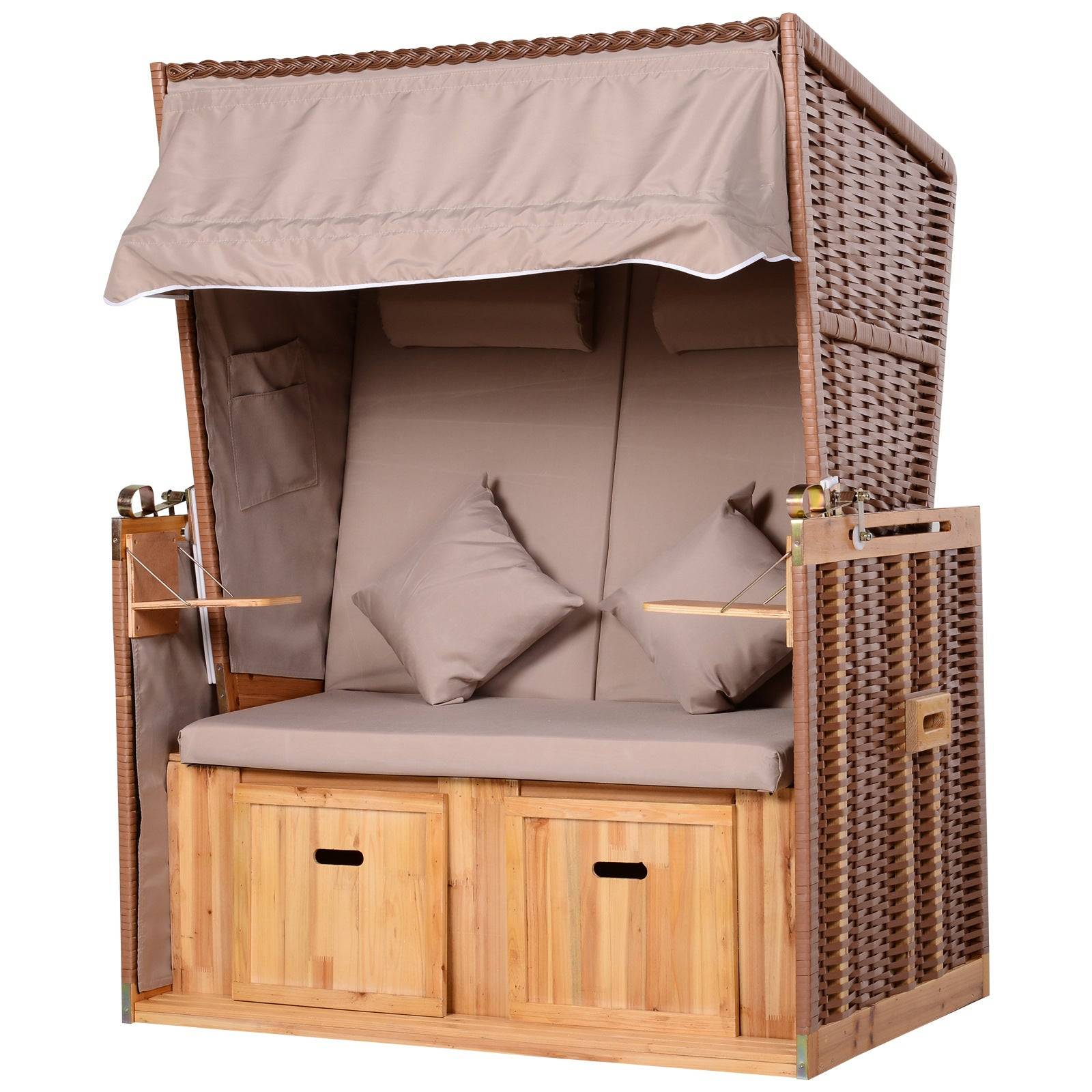 Strandstol til 2 personer med lænestol, beige, 118 x 79 x 160 cm