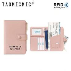 RFID Blocking Passport Holder Wallet With Zipper Coin Pocket, Essential For Travel, Trade, Tourism - Pink - Red,Green,Pink,Grey,Apricot,Black