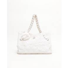 Chanel Fantasy Camellia Fur Tote Bag - White (27x38x13 cm)