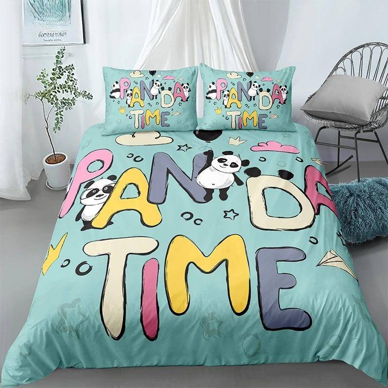 Panda Tryckt 2/3 st Sängklädesset Bambu Påslakan för Vuxen Barn Sängkläder och Örngott Täcke Överdrag Sängset king 245x210cm 3pcs