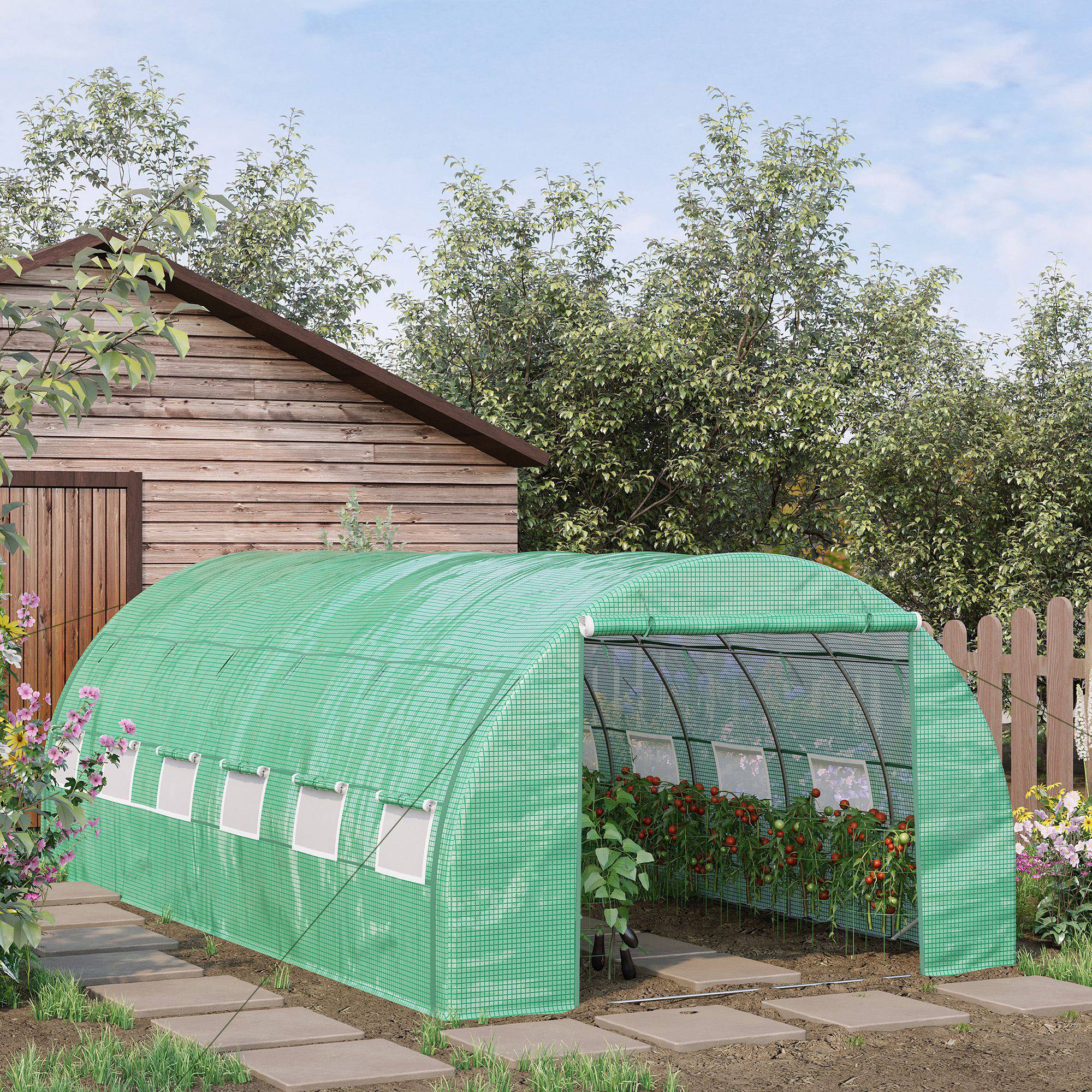Polytunnel Drivhus 6x3x2m med UV-beskyttelse, Walk-In, Roll-Up Overdækninger Af Stålrør, Grøn.