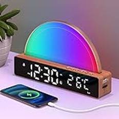 AFEXOA Väckarklocka med ljus, väckarklocka, vit brusmaskin, sänglampa beröring dimbar bord med 10 sömnhjälpljud/snooze/timer/temperaturvisning/USB-laddningsstation