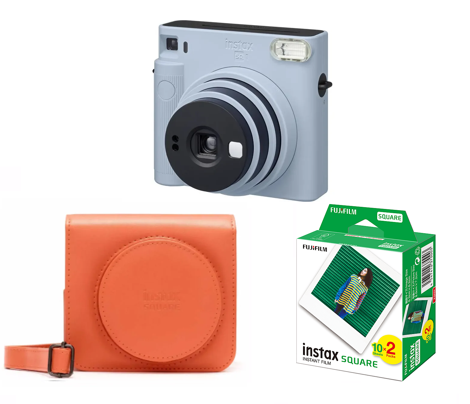 Fuji - Instax SQUARE SQ1 Instant Camera + Case And Film - Bundle - Fri fragt og klar til levering - Prismatch - Blue Camera, Orange Case