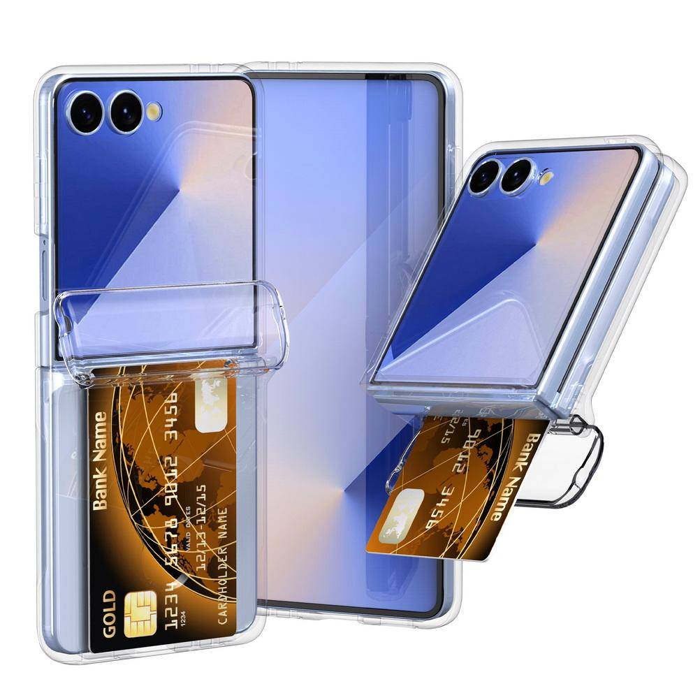 2 Kreditkortsfack Automatiskt Fjäderbelagt Telefonfodral För Samsung Z Flip 7 6 flip7 Galaxy Z Flip 6 5 Linskydd Cover blå