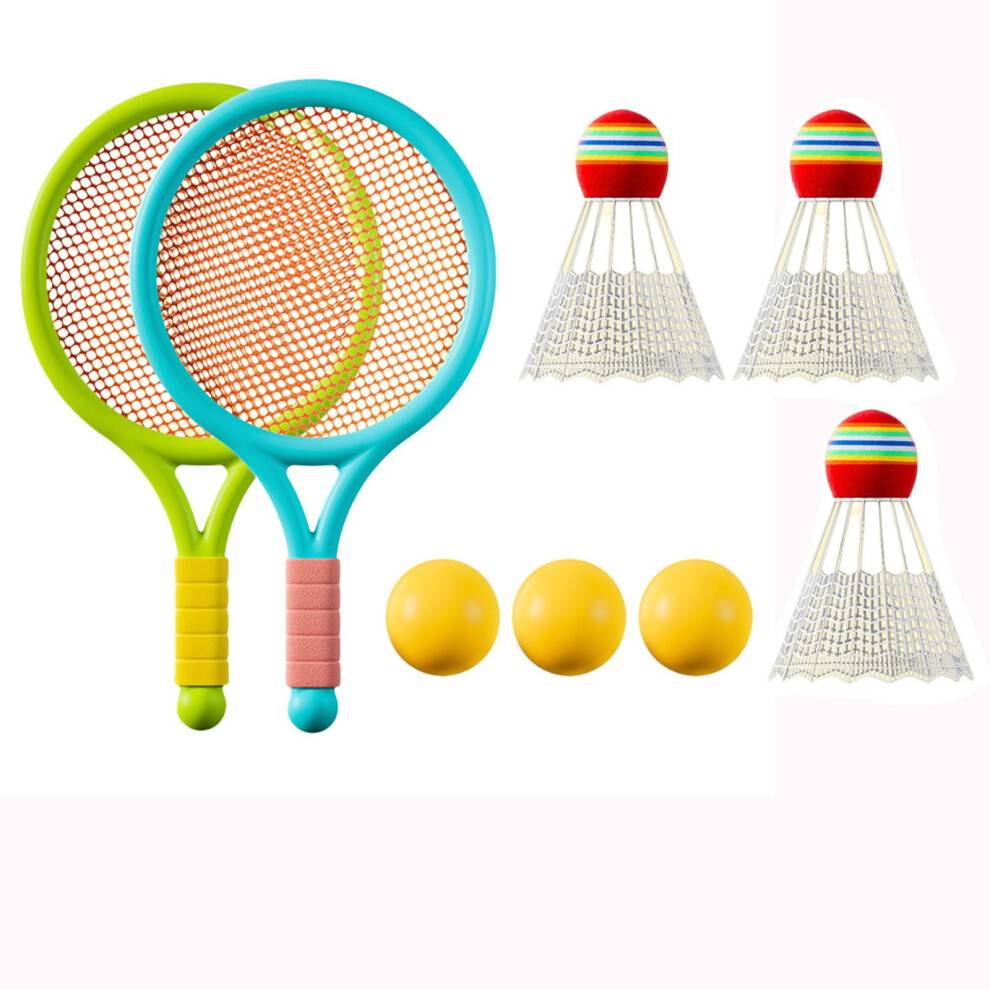 Blåt børne badminton/tennis ketchersæt (2 ketchere + bolde), interaktivt forældre-barn sportslegetøj til indendørs/udendørs leg,