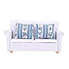 1/12 Scale Lovely Miniature Furniture, White European sofa with Cushion Living Room Furniture Dollhouse Accessories[1 x 2 Seat Sofa 2 x Cushion]