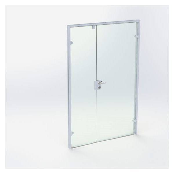 Dobbelt Glasdør - Mat Sølv - M14: 1390 x 2090 mm - (1 aktiv 1 passiv).