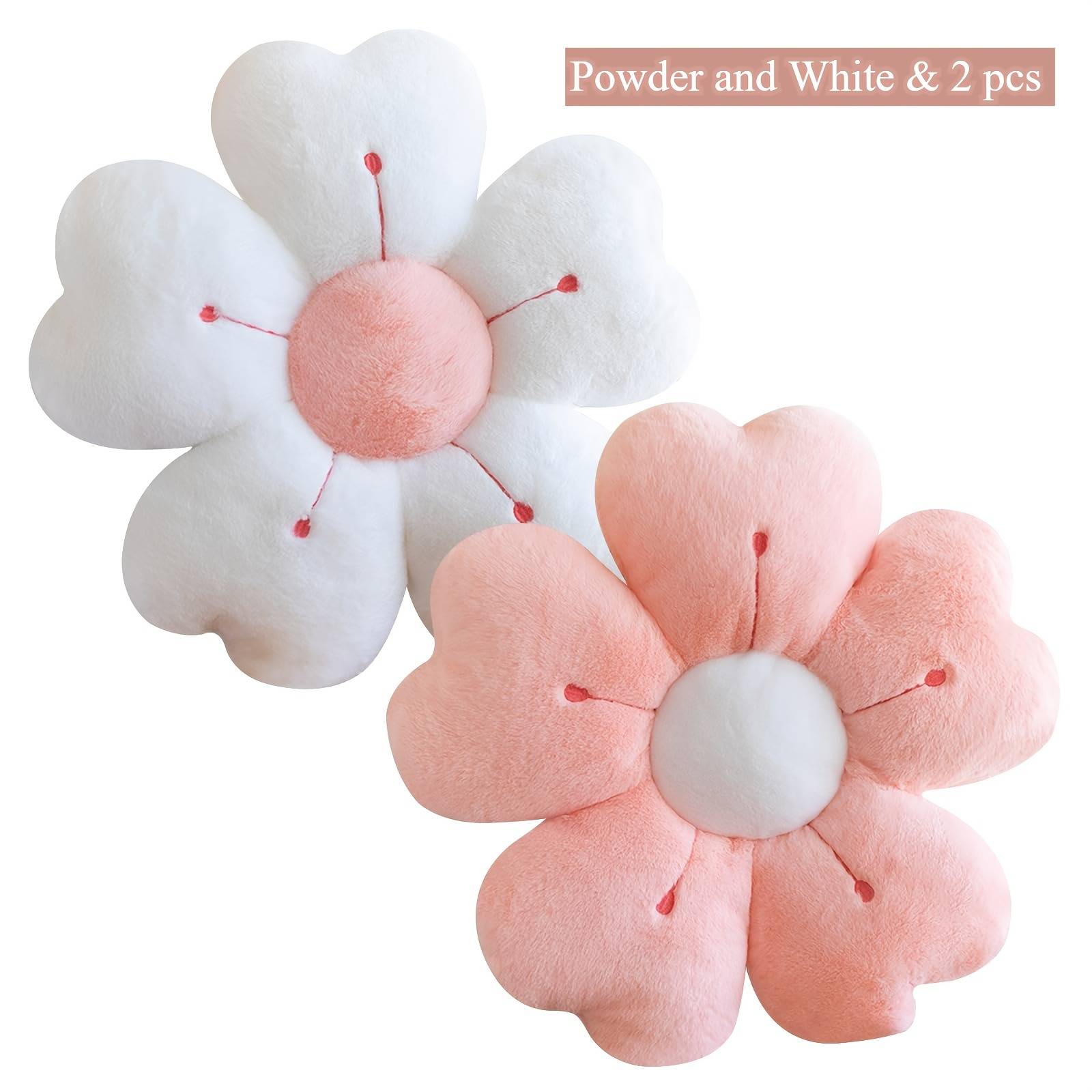 2pcs Flower Pillows 35cm - Cute Daisy Cushions, Floor Pillows, Preppy Aesthetic Home Bedroom Decor (white And Pink)