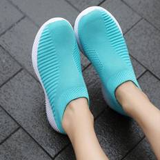 Sneakers Women Platform Shoes Flat Chunky Sneakers Sock Women's Sneakers Slip on Tennis Female Shoes 43 blå