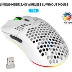 Hxsj hål värmeavledningsljus 2.4g trådlös mus laddningsbar 3600 dpi justerbar rgb-belysning för bärbar dator - T66 vita