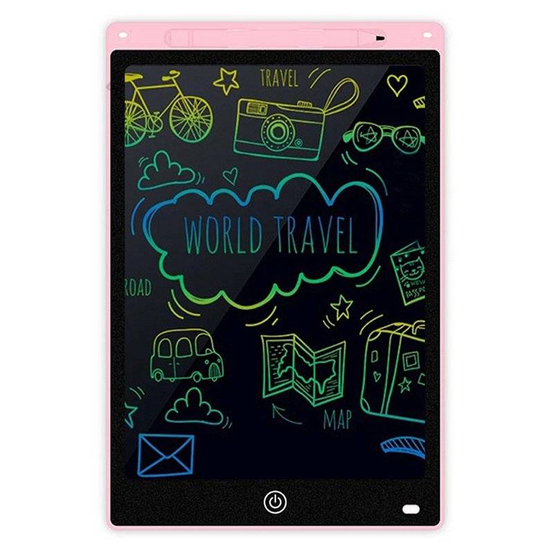 12” LCD Tegnetablet til børn og voksne - Digital tegneplade med skærm og stylus, lang batterilevetid, perfekt til tegning og noter, lyserød/lyseblå.