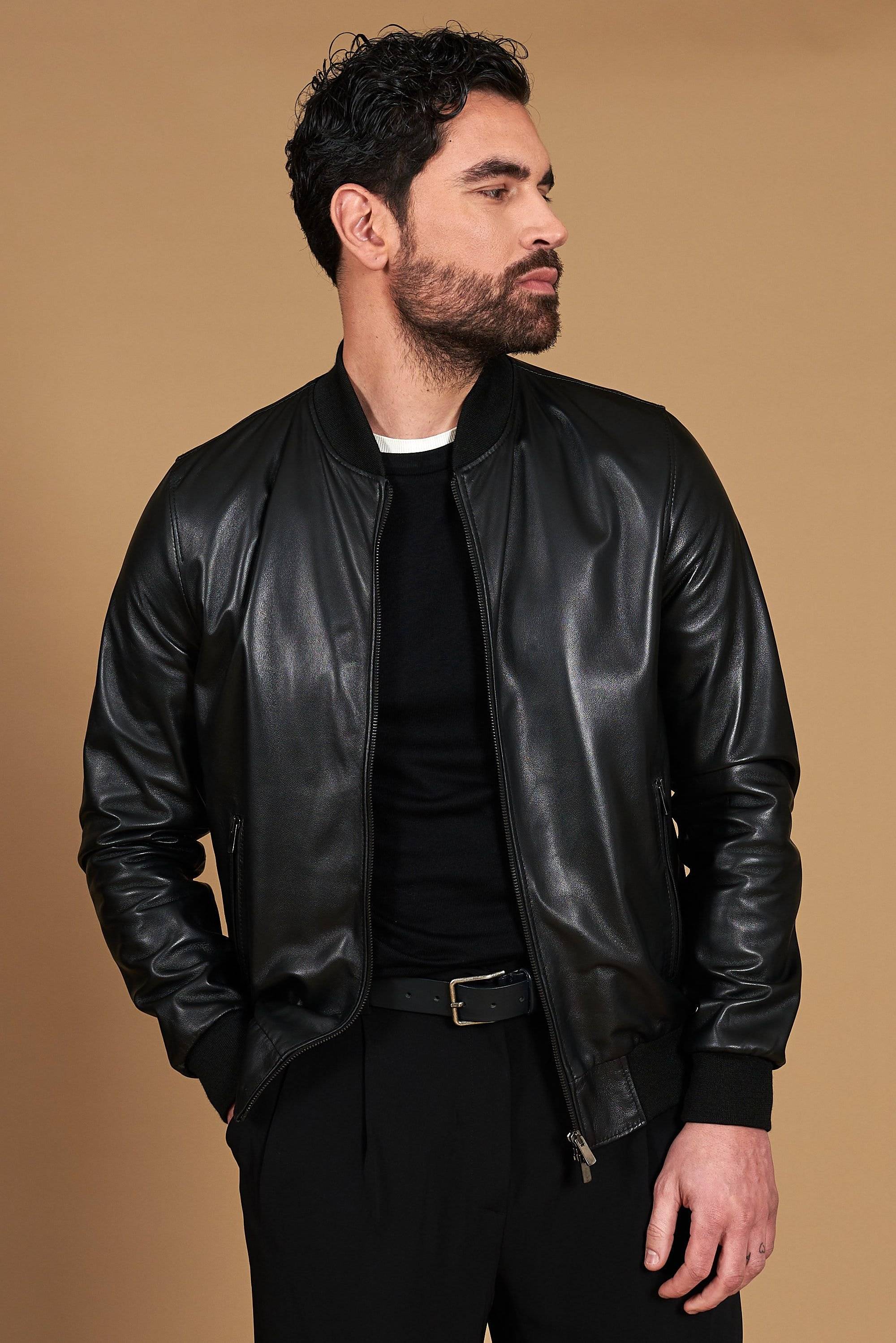 Black nappa lamb leather bomber jacket - 56/XXL