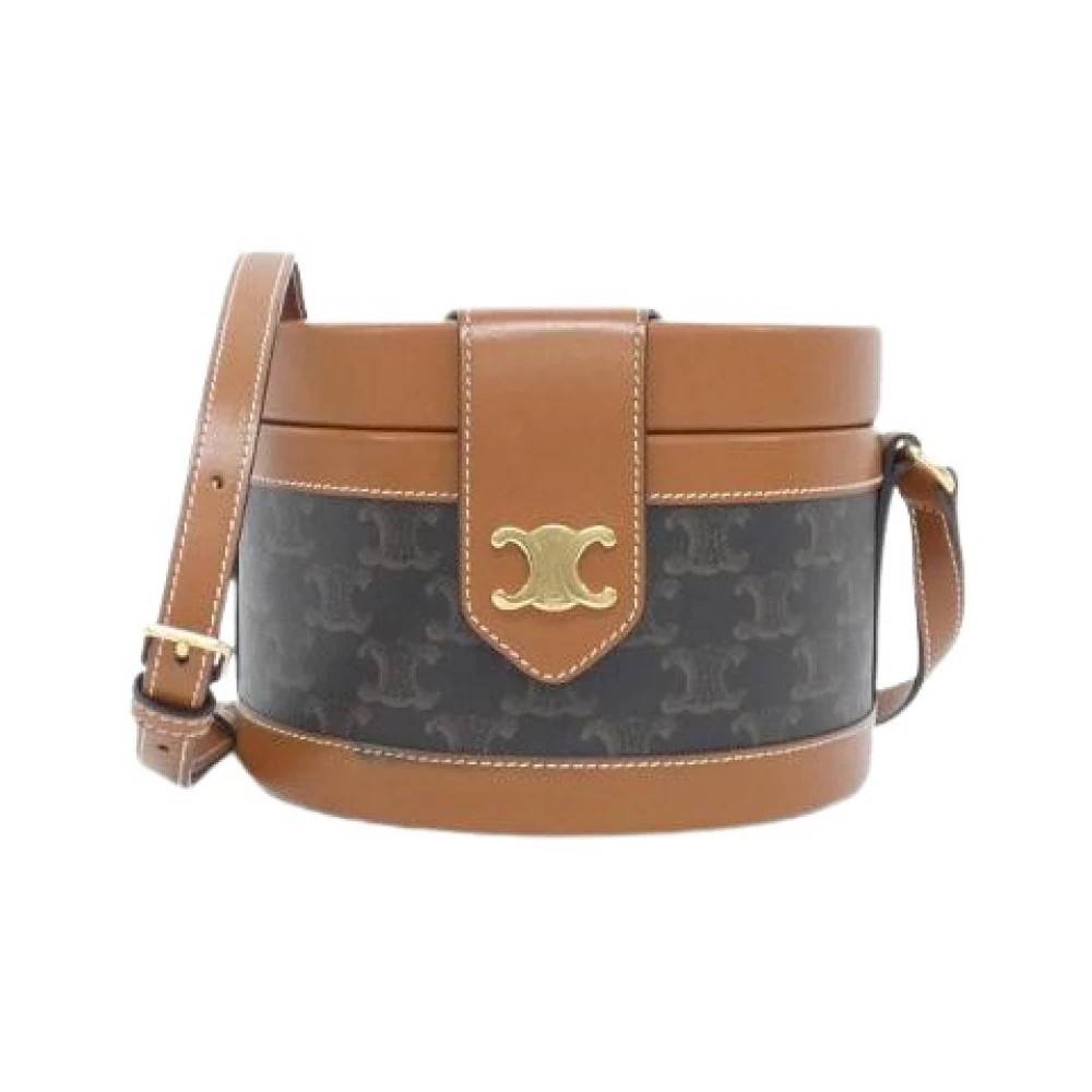 Celine Vintage Pre-owned Medium Tambour Triomphe Canvas Calf Skuldertaske - Vintage - Dame - Brun - ONE SIZE - Uld